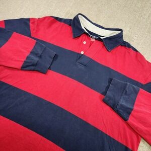 Rugby Style Shirt Men XL Tall Heavy Cotton Chunky Stripe Red Blue Y2K John